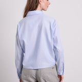 Jo Baumwollbluse Cropped Button Down Blau