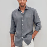Classic Fit Leinen Dunkelgrau