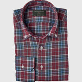 Classic Fit Leinen Check Rot