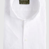 Classic Fit Kurzarm Leinenhemd Weiss