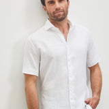 Classic Fit Kurzarm Leinenhemd Weiss